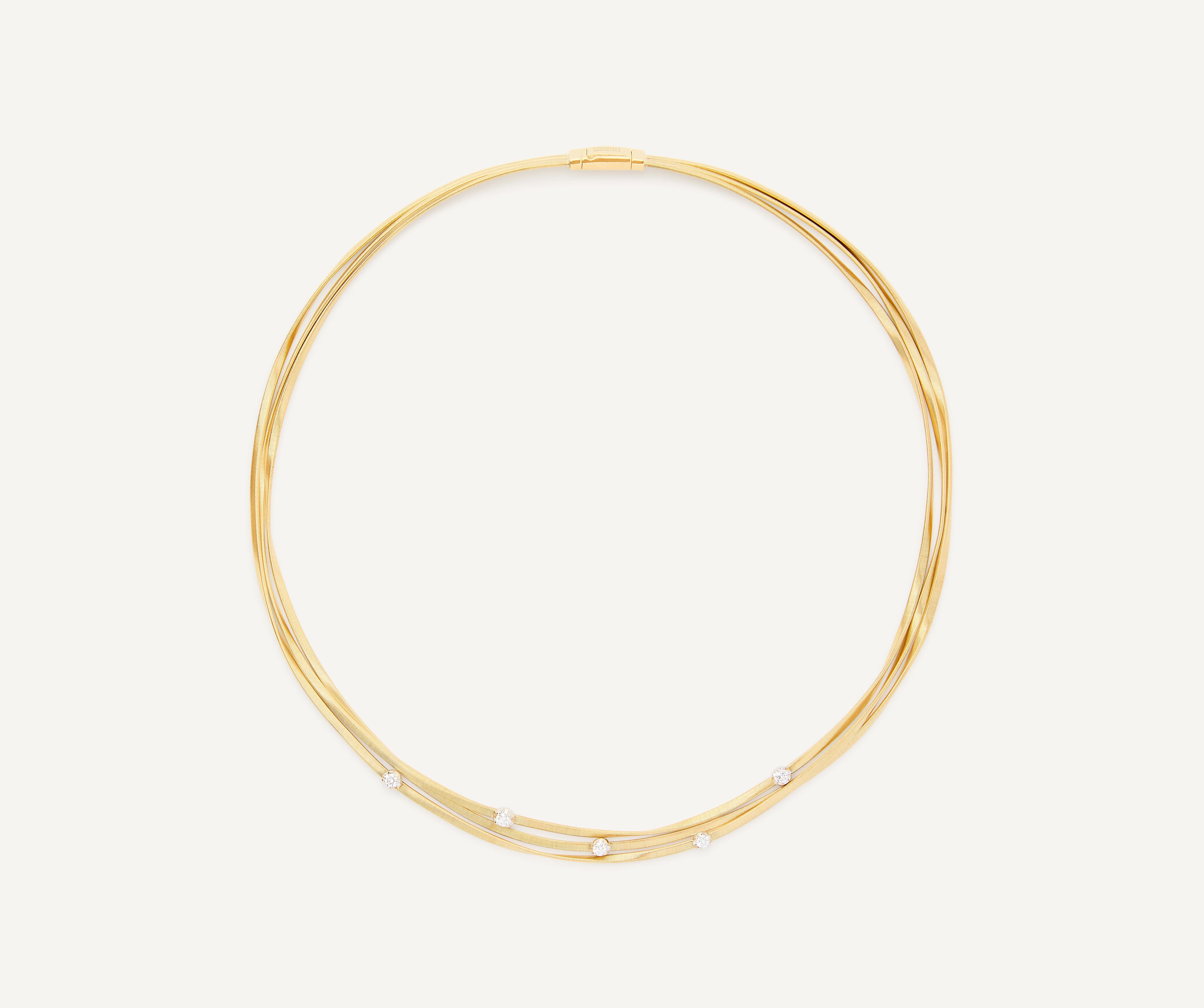18K Yellow Gold Three Strand Coil Necklace with Diamond Stations, 16.5"
