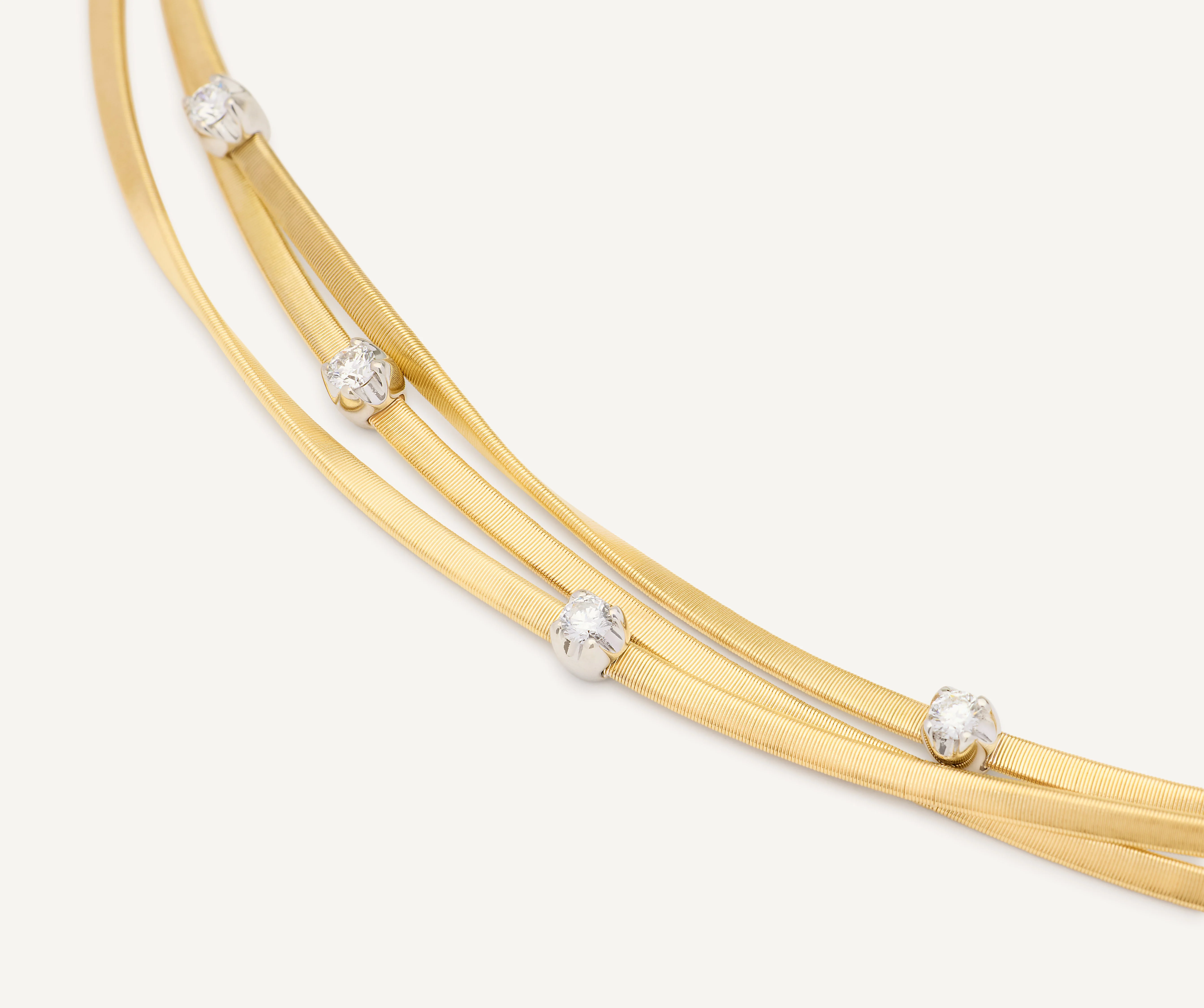 18K Yellow Gold Three Strand Coil Necklace with Diamond Stations, 16.5" - Image 3